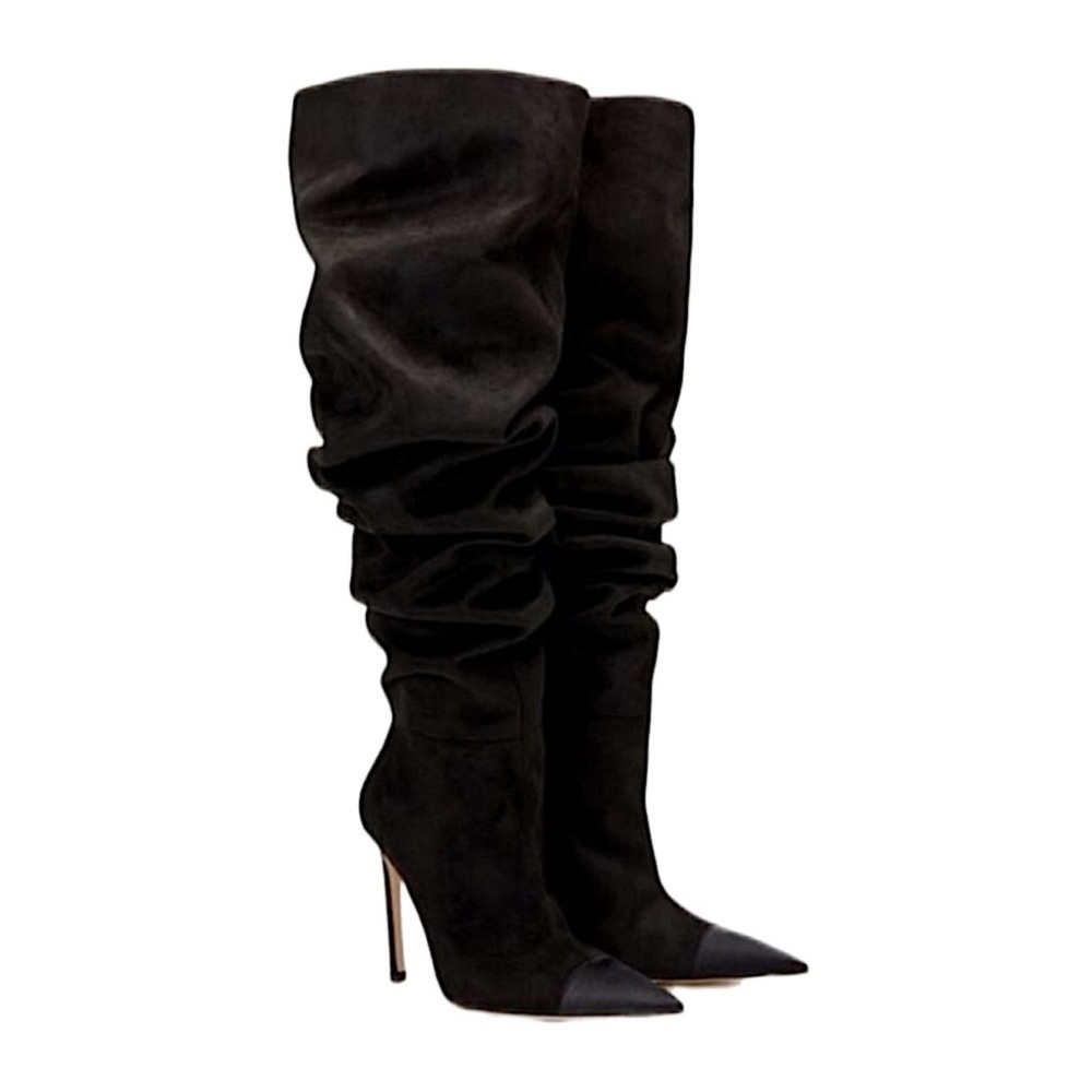 black suede Good American over the knee slouch boot | knee high boots - Picture 1 of 10